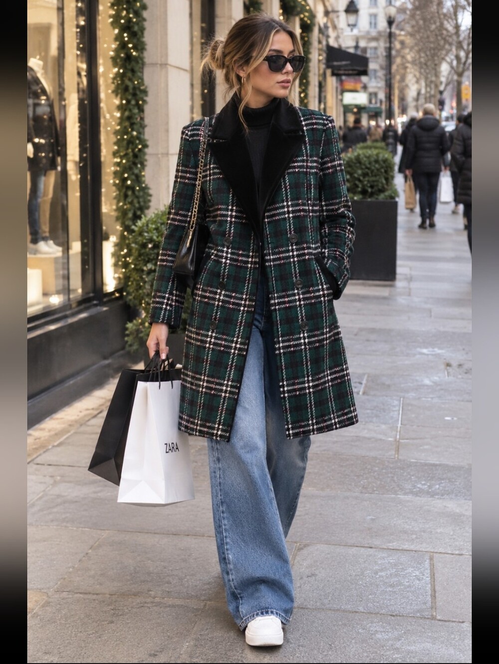 Ann Taylor Plaid Double Breasted Coaat